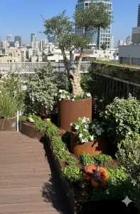 אדניות חלודה  כאלמנט עיצובי במראה קורטן